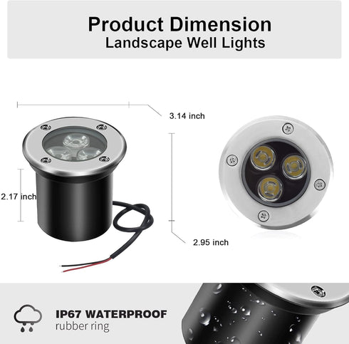 Low Voltage LED In-ground Lights Well Light Landscape Light 3W 12V 24V Waterproof IP67 Pathway Lights Outdoor spotlights Trees Flags for Garden,Ya...
