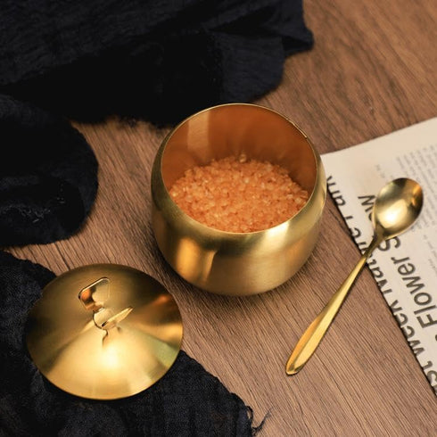 Stainless Steel Sugar Bowl Spice Jar Storage Seasoning Pot with Lid Spoon...