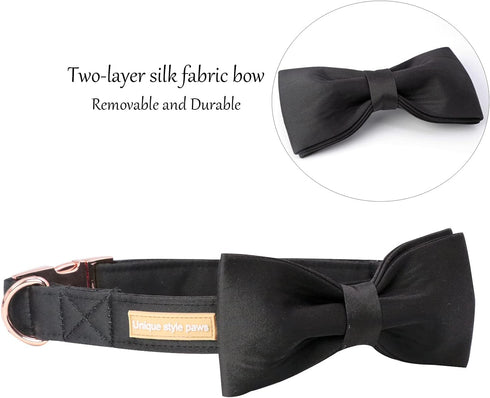 Unique style paws Dog Collar, Black Silk Dog Collar with Bow, Soft Bowtie Adjustable Pet Collar Gift for Female or Male Medium Dogs...