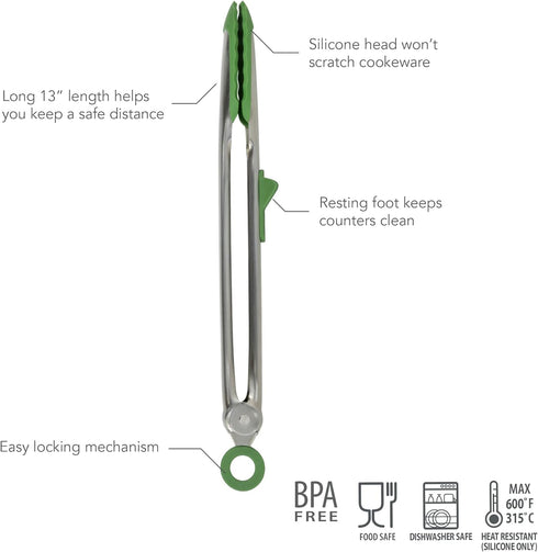 Tovolo Tip Top Tongs, Easy-Grip Kitchen Tongs for Cooking With Silicone Tips, Easy Locking Mechanism, Cooking Utensil With Resting Foot, Heat-Resi...