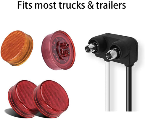 10x Markers Wire Plug - 2 Wire Pigtail for Sealed Side Marker Tail Trailer Clearance Lights, 6" Long 2 Prong, Marker Lights Wiring Plug Fit 2" 2.5...
