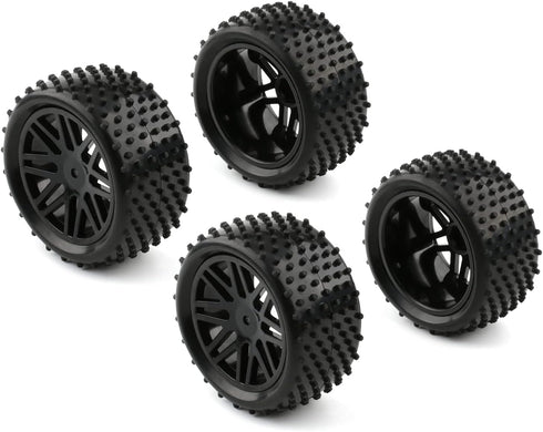4 Pack RC Buggy Tires 12mm Hex Wheels and Tires 1/10 Off Road RC Buggy Wheels and Tires Tyres Set w/Lock Nuts and Wrench for Bandit VXL Tornado HS...