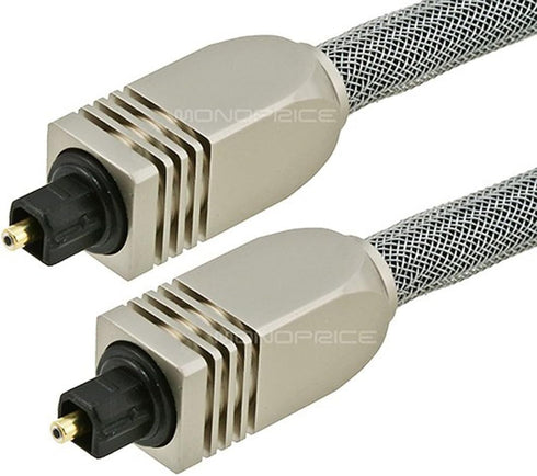 Monoprice Premium S/PDIF (Toslink) Digital Optical Audio Cable - Silver - 10 Feet | Heavy Duty Mesh Jacket, Metal Connector Heads, For Play Statio...
