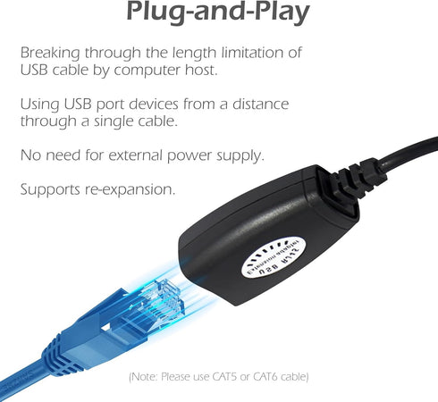 USB Extender Over RJ45 Cat 6/5/5e, Ethernet Splitter to USB Extension Up to 50m/164ft, Compatible with Computers, Phones, Mice, Keyboards, Disks, ...