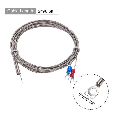 MECCANIXITY K Type Thermocouple Temperature Sensor PT100 6mm Ring High Temperature Probe 6.6ft Wire 0 to 600°C(32 to 1112°F) Stainless Steel...