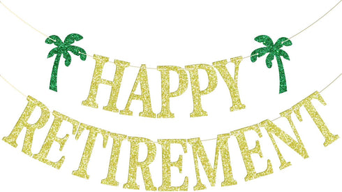 Gold Glittery Happy Retirement Banner, Official Retired Decor - Retirement Party Decorations Supplies...