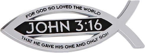 Elektroplate John 3:16 for God So Loved The World Christian Fish Text Emblem Premium Chrome Plated Metal Religous Car Truck Motorcycle Emblem Lord...