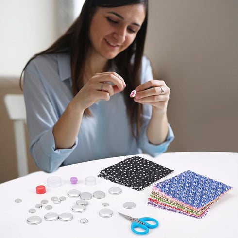 WEBEEDY 50 Set Stud Earring Kit DIY Craft Covered Button Kit with Tools Self Cover Buttons Earring DIY Kit Include 100 Stainless Steel Blank Stud ...