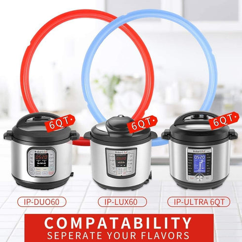 Silicone Sealing Ring for Instant Pot Replacement Gasket for 6 Qt Pressure Cooker, Savory Blue & Sweet Red & Transparent, Fits IP-DUO60, LUX60, DU...