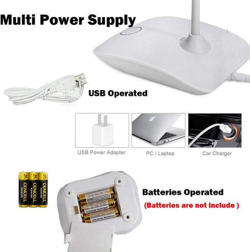 LED Table Lamp,Portable Eye-Protected Flexible Gooseneck Small Desk Lights for Dorm Study Office Bedroom-USB or 3 AA Batteries Powered -Not Includ...
