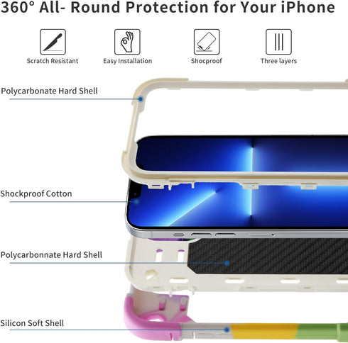 for iPhone 13 Pro Max Case 6.7 Inch with Ring Stand, with 2 Pack Glass Screen Protector + 1 Pack Camera Lens Protector,Heavy-Duty Shockproof Cover...