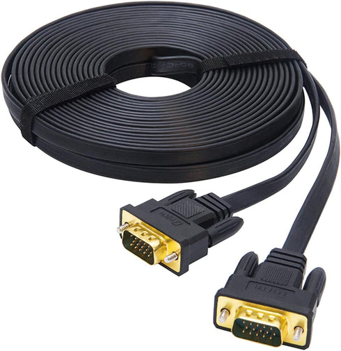 DTech 5M Ultra Thin Flat Type Computer Monitor VGA Cable Standard 15 Pin Male to Male Connector SVGA Wire 16 Feet - Black...