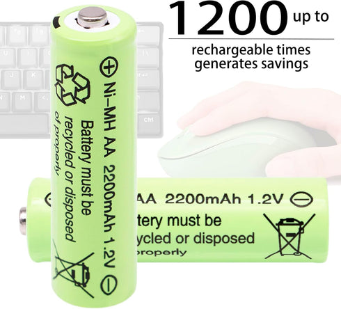 AA Batteries 2200mAh high capacity precharged NI-MH AA Rechargeable Batteries, 1.2V Double A Long Lasting for Toys, Remote controls, Hand held gam...