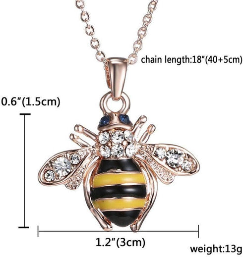 Elegent Crystal Yellow Little Bee Colored Glaze Drip Honey Bee Little Bumblebee Pendant Necklace...