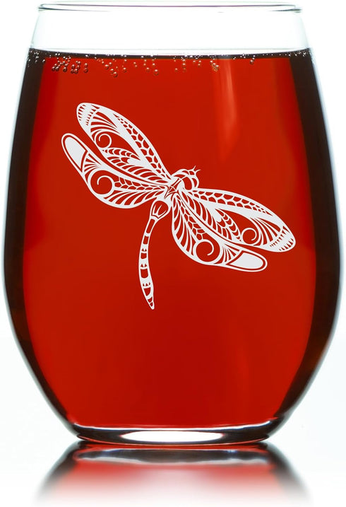 Dragonfly Stemless Wine Glass, 17 oz - Dragonfly Themed Gift for Men and Women...