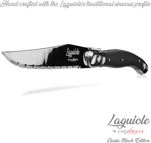 Laguiole Premium Steak Knife Set - 4.5 inch - Classic Black Edition - Razor Sharp Kitchen Knives - Forged Stainless Steel - Full Tang Handle - 6 P...