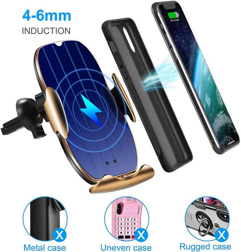Wireless Car Charger, 10W Car Smart Sensor Wireless Charger Phone Holder for iPhone12 11/ Pro/XS/XR/ 8 Plus, Samsung S10 /S9 / Note10 / Note9, etc...