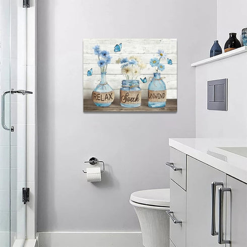 Farmhouse Bathroom Decor Wall Art Rustic Daisy Bathroom Pictures Canvas Print Country Bathroom Relax Soak Unwind Wall Decor Painting Framed Modern...