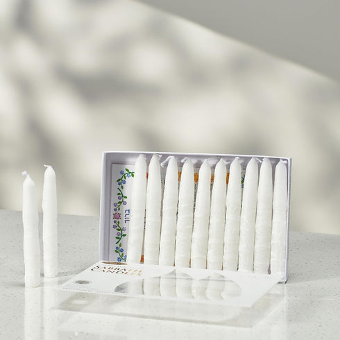 Rite Lite Shabbat Candles - 12 Pieces - Packaged in a Beautiful Box with an Artistic card (White)...
