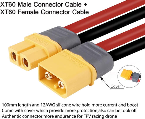 3 Pairs XT60 Connector Male Female Plug with Sheath Housing Connector with 100mm 12AWG Silicon Wire for Lipo Battery RC Planes Cars...