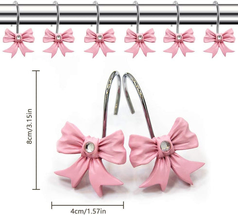12PCS Decorative Shower Curtain Hooks, Pink Bow Knot Resin Curtain Hooks Shower Rings for Bathroom Baby Room Nursery Art Decors (Bow Knot)...