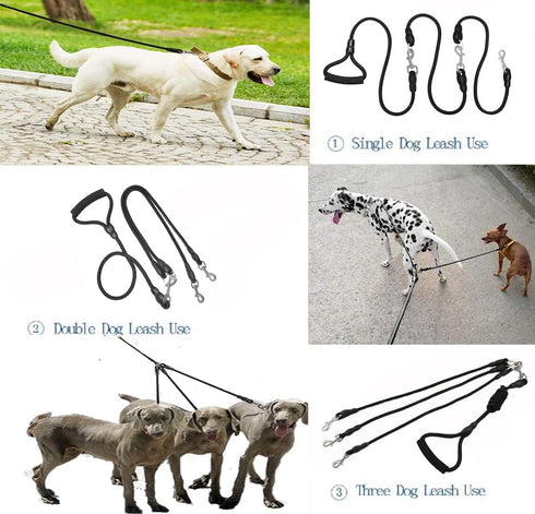 Heavy Duty 3 Dog Leash,3 Way Dog Leash No Tangle,Detachable 360° Swivel Device,Multiple Dog Leash with Padded Handle,for Walking and Training Two/...