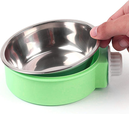 2 Pack Green Crate Dog Bowl, Stainless Steel & Plastic Bowl, Hanging Food & Water Feeder, 5 inch Diameter, 150g Capacity...