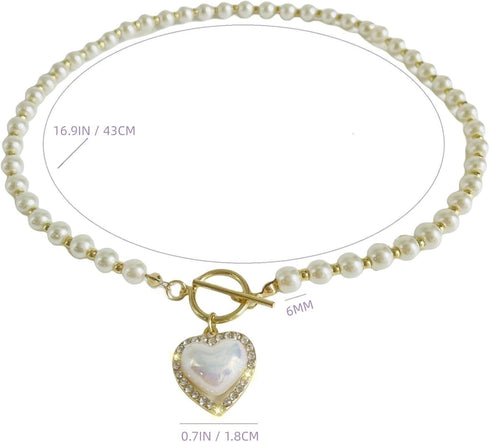 Pearl Heart Necklace Choker - Coquette Necklace Jewelry for Women Adjustable Gold Plated Faux Pearl Necklaces Trendy Gifts Daily Fashion...