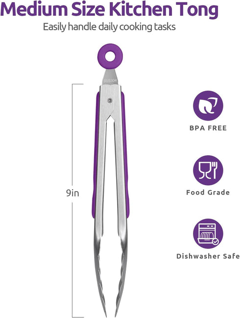 18/8 Stainless Steel Kitchen Tong: U-Taste 9 inch Heat Resistant Cooking Tong with Sturdy Metal Tips & Non Slip Silicone Handle & Smooth Locking f...
