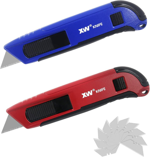 XW Auto-retractable Safety Box Cutter, Aluminum Alloy Utility Knife Self-retracting, 2-Pack...