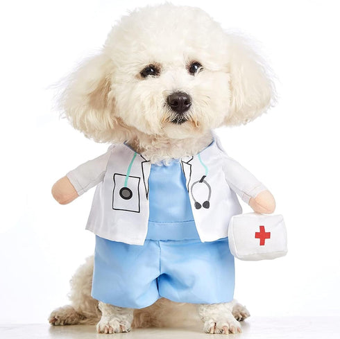 Dog Cat Doctor Costume, Funny Pet Doctor Halloween Costumes for Small Dogs Cats Puppy, Cosplay Party Dog Jeans Clothing Chrismas Clothes Cool Outf...