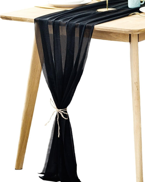BOXAN Gorgeous Black Silky Sheer Table Runner 30x120 Inch for Romantic Wedding Decor, Chic Bridal & Baby Shower, Christmas Party Birthday Decorati...