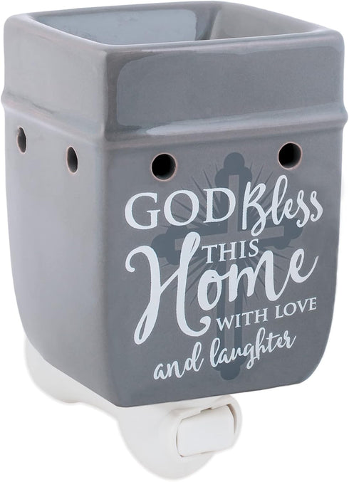Elanze Designs God Bless This Home with Love Grey Stoneware Electric Plug-in Wax Tart Oil Warmer...