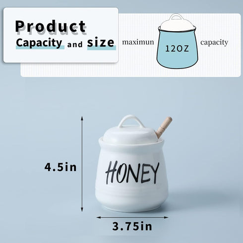 HAOTOP Porcelain Small Honey Jar with Lid and Honey Dipper 12oz (White)...