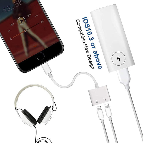 iPhone Headphone Adapter, MFi Certified Dual Lightning Audio + Charger Adapter Dongle Cable Splitter for iPhone 14/13/12/11/XS/XR/X 8/7/iPad/iPod,...