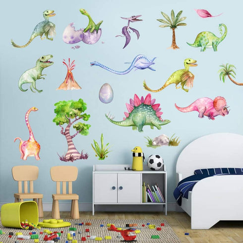 Kiddale Watercolour Dinosaur Wall Decals, Peel and Stick Colorful Wall Art Mural for Kids Bedroom,Nursery, Classroom & More...