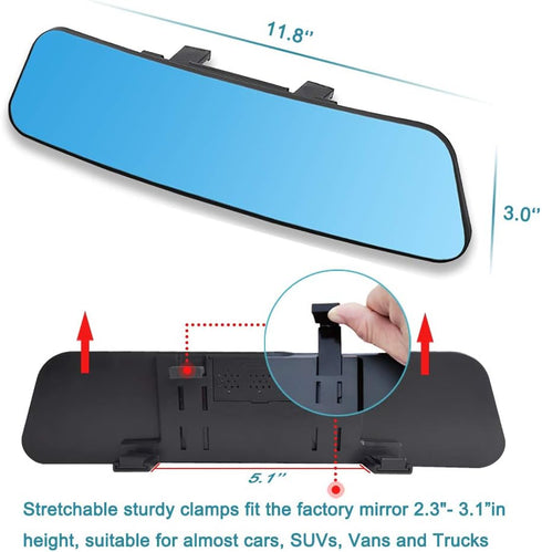 SkycropHD Anti Glare Car Interior Rear View Mirror Clip-on Wide Angle Panoramic Rearview Mirror to Eliminate Blind Spots – Convex, Blue,11.8in (30...