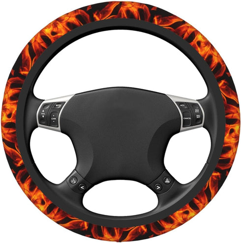 Flames Burning Fire Elastic Steering Wheel Cover, Universal 15 Inch Fit, Neoprene Rubber Car Steering Wheel Covers, Anti-Slip Car Accessories For ...