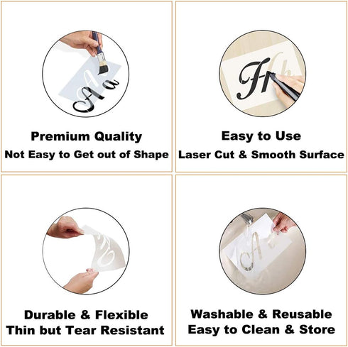 Large Letter Stencils for Painting on Wood - 44 Pack Alphabet Letter Number Stencil Templates with Signs, Reusable Plastic Stencils in 3 Fonts and...