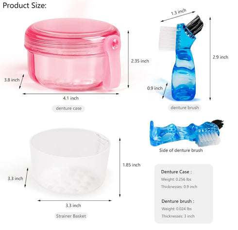 No Leak & Non-Slip Partial Denture Case Retainer Bath Box Cup, Denture Soaking Cup False Teeth Holder Box Case with Strainer Basket and Brush,Dish...