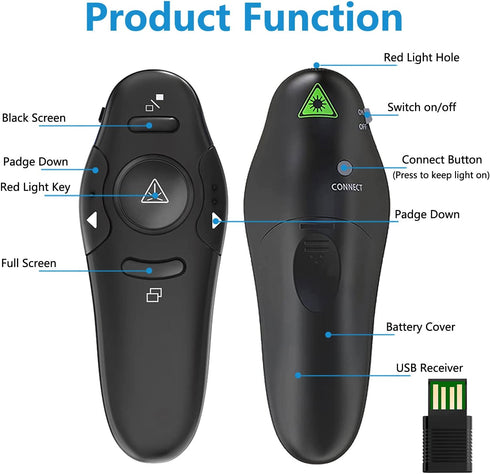 Presentation Clicker for PowerPoint Presentation Remote, RF 2.4GHz Wireless Presenter Remote USB Google Slide Advancer PPT PowerPoint Clicker for ...