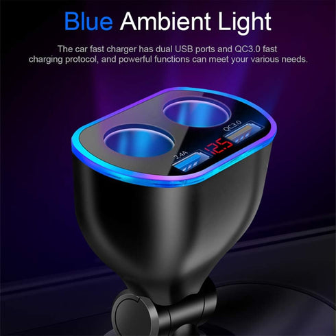 Car Charger Cigarette Lighter Splitter Adapter,120W QC3.0 Dual USB Car Charger with LED Voltmeter 12/24V Sockets Splitter Cigarette Lighter USB Ch...
