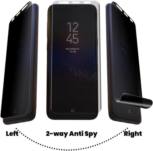 Galaxy S9 Plus Screen Protector Privacy 2-Way Anti Spy (2 Pack) Curve Fit Soft Film (NOT Tempered Glass) for Samsung S9+ with 1-Pack Back Skin Pro...