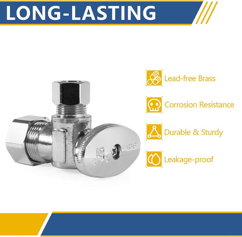 4 Pack Angle Stop Valve,1/4 Turn Water Shut Off Valves,1/2" Nominal (5/8" OD) Compression Inlet x 3/8" OD Compression Outlet Shut-off Valve for Ba...