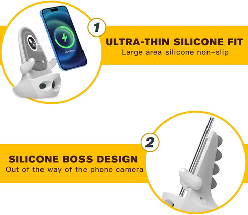 ANNSKIN Wireless Charger Mount 15W Cute Dinosaur Fast Charging Car Phone Holder Stand Silicone Anti-Slip Desk Phone Stand Compatible with iPhone S...