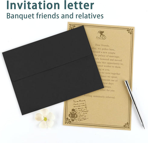 100 Pack A2 Envelopes, Black Envelopes Self Seal, Printable Envelopes for Invitation, Baby Shower, Birthday Party, Wedding, Postcards, Mailing, Gr...