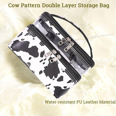 FITINI 3 Pieces Makeup Bags Double Layer Travel Large White Cows Cosmetic Cases Organizer Toiletry Bags Waterproof Small Zipper Pouch for Women Ma...