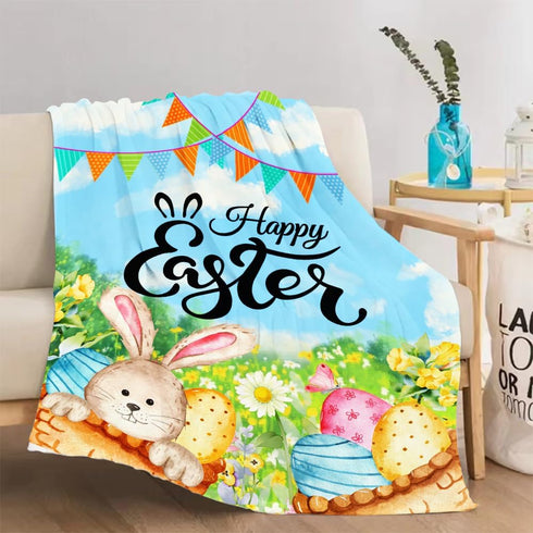 Easter Throw Blanket Kids Small Rabbit Easter Egg Bunny Blanket Spring Decorative Blankets for newborn babies Girls Boys Child Baby Bed Soft Cozy ...
