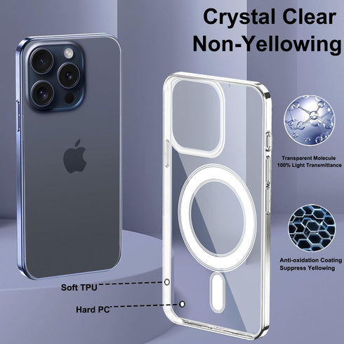 Compatible with iPhone 15 Pro Case, Compatible with MagSafe Clear Case Camera Protection Phone Crossbody Cover with Adjustable Lanyard Strap Shock...