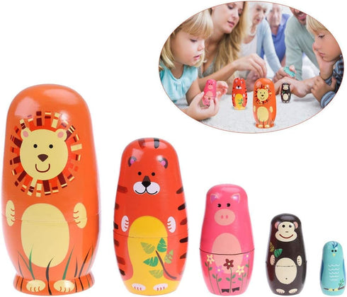 Matryoshka Doll Handmade Wooden Dolls Cartoon Animals Pattern Toy Gift...